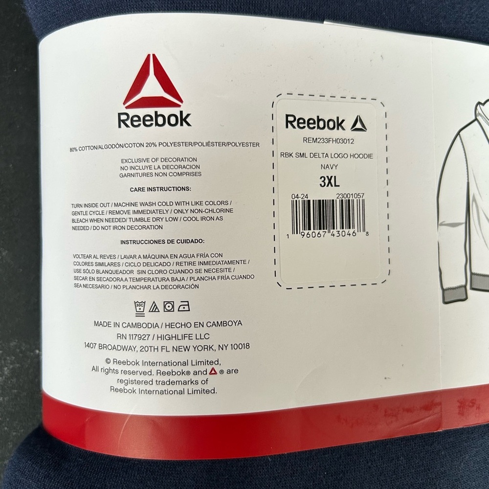 Reebok Relaxed Fit Hoodie, navy size 3XL - Picture 9 of 11